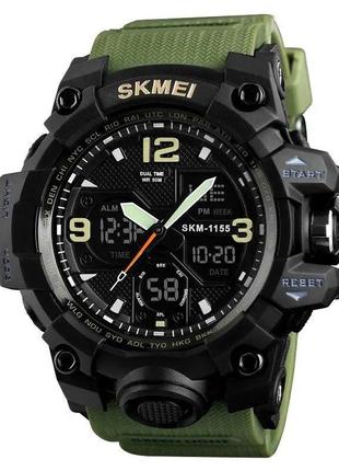Часы наручные мужские skmei 1155bag, часы тактический противоударный, армейские часы. цвет: зелёные1 фото