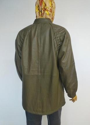 Вінтажна деміжсезонна шкіряна куртка бомпер плащ жакет піджак укорочений тренч колір зелений оливковий s xs m3 фото