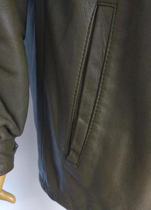 Вінтажна деміжсезонна шкіряна куртка бомпер плащ жакет піджак укорочений тренч колір зелений оливковий s xs m6 фото