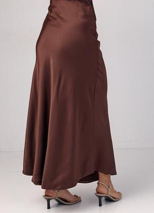 Атласная юбка с высокой талией - коричневый цвет, s (есть размеры)2 фото