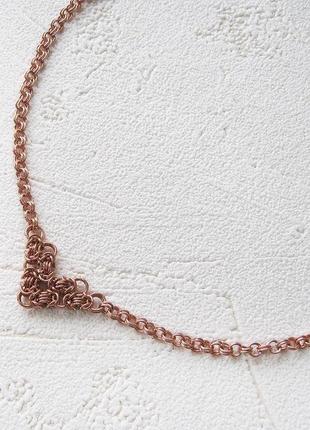 Медная колье цепочка серденько. кольчужное плетение, ручная работа