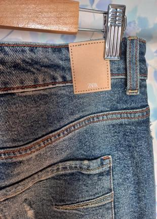 Джинсы, синие джинсы, джинсы zara, прямые джинсы, джинсы с рваностями5 фото