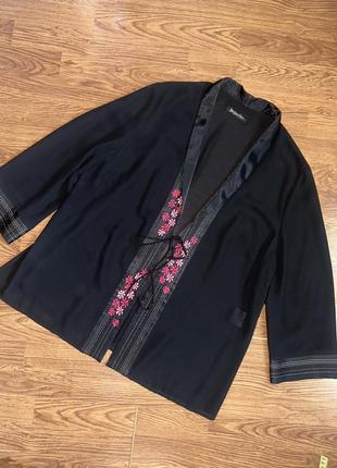 Кардиган шифоновый с вышивкой цветами кимоно