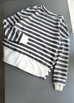 Жіночий світшот з імітацією блузи у смужку овер