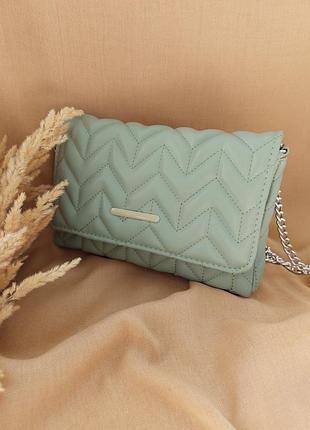 Стильная сумка клатч на цепочке, пристально-зеленый