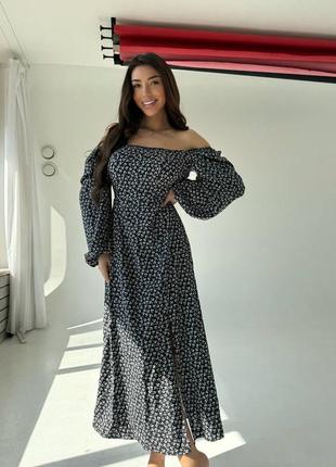 Платье платье летнее черное белое цветочный принт длинный длинный рукав декольте открытые...