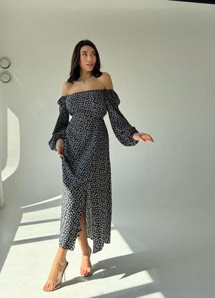 Платье платье летнее черное белое цветочный принт длинный длинный рукав декольте открытые...