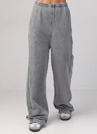 Жіночі трикотажні штани з затяжками внизу — сірий колір, l (є розміри)