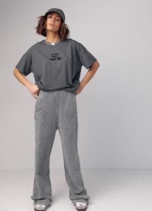 Женские трикотажные штаны с затяжками внизу - серый цвет, l (есть размеры)3 фото
