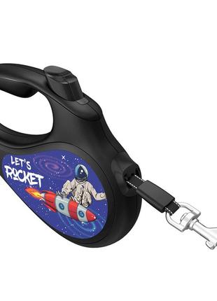 Поводок-рулетка для собак waudog r-leash, рисунок "космос. ракета", светоотражающая лента, l, до 50 кг, 5 м5 фото
