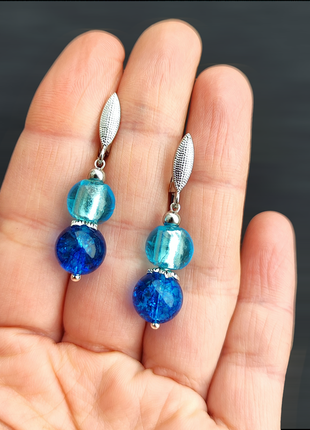 Ожерелье и серьги `беззаботное море` (стекло, кварц)6 фото
