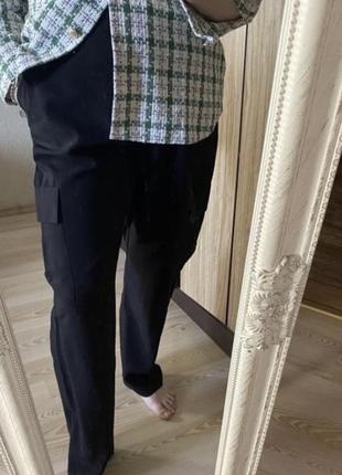 Новые модные тонкие прямые чёрные брюки карго на резинке 50-52 р7 фото