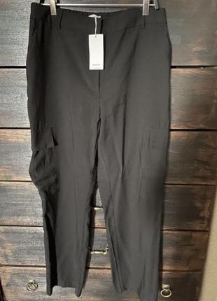 Новые модные тонкие прямые чёрные брюки карго на резинке 50-52 р3 фото