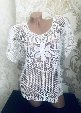 Шикарная модная стильная блуза бомбезная блузка вязанная кружевная кружево