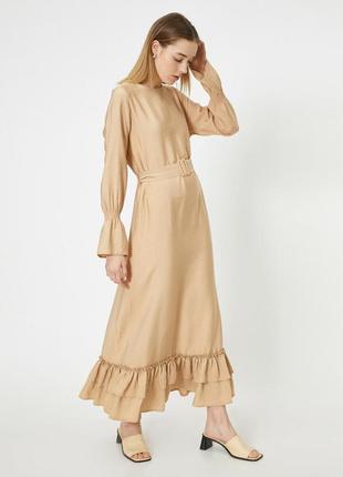 Платье с длинным рукавом и поясом koton