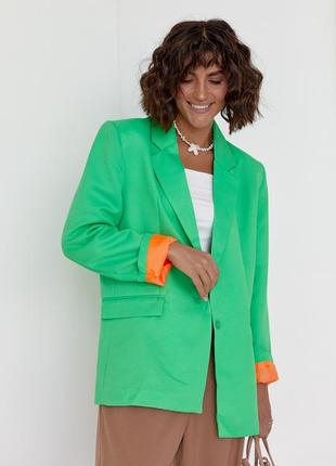 Жіночий піджак із кольоровою підкладкою — зелений колір, l (є розміри)