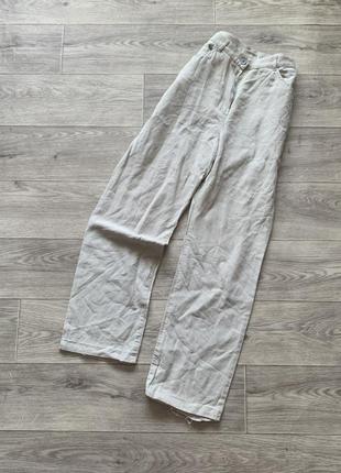 Прямые льняные брюки брюки цвета светлой мякоти авокадо7 фото