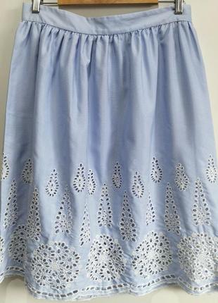Голубая юбка-миди с вышивкой h&amp;m/юбка в мелкую полоску свободного фасона/миди8 фото