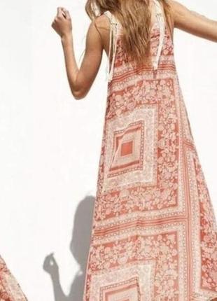 Платье, сарафан миди в этно, бохо стиле в принт со вставкой макраме zara3 фото