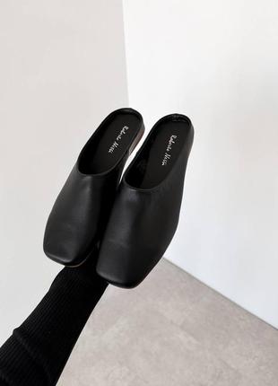 Черные женские мюли с квадратным мысом туфли с открытой пяткой из натуральной кожи кожаные мюли5 фото