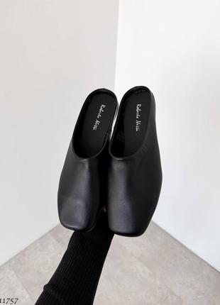 Черные женские мюли с квадратным мысом туфли с открытой пяткой из натуральной кожи кожаные мюли3 фото