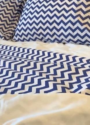 Комплект постільної білизни двоспальний blue zigzag з натуральної бавовни ранфорс 180х210 см5 фото