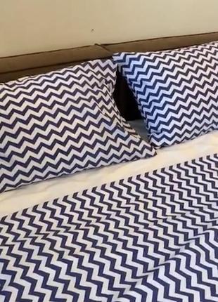 Комплект постельного белья двуспальный blue zigzag с натурального хлопка ранфорс 180х210 см4 фото