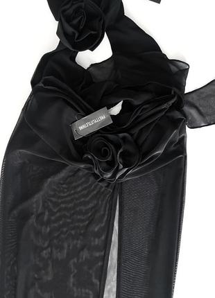 Костюм комплект сетка юбка с разрезом на ноге топ роза чокер на шеи черный с plt5 фото