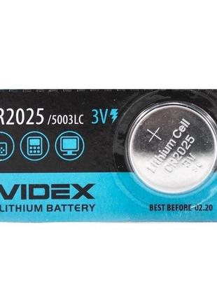 Батарейка-таблетка літієва videx cr2025 5003lc 3v silver 1 шт. (код: bat2025)1 фото