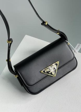 Сумка prada leather shoulder bag black/gold6 фото