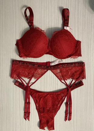 Комплект білизни victoria’s secret 34b (75b), 36b (80b), пояс для панчіх xs/s, m/l, трусики s, m. very sexy shine. білизна вікторія сікрет
