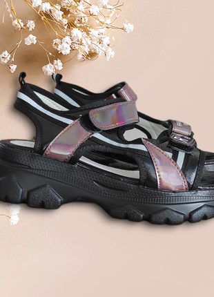 Босоножки сандалии на платформе для девочки черные,  легкие удобные липучки5 фото