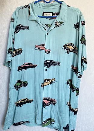 Рубашка мужская тениска с ретро машинами бирюзовая рубашка- xl xxl