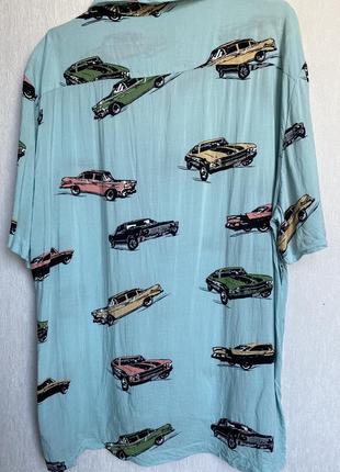 Рубашка мужская тениска с ретро машинами бирюзовая рубашка- xl xxl6 фото
