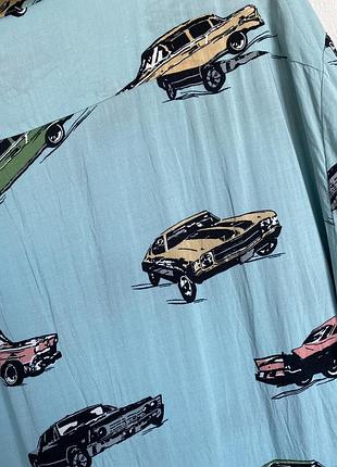 Рубашка мужская тениска с ретро машинами бирюзовая рубашка- xl xxl7 фото