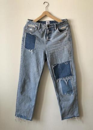 Джинсы bdg с высокой талией в стиле печворк рваные джинсы с нашивками джинсы с высокой посадкой