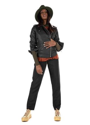 Жіноча шкіряна куртка-косуха maison scotch, чорно-коричневого кольору4 фото