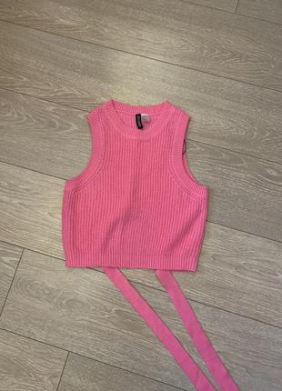 Топ розовый вязаный на завязке