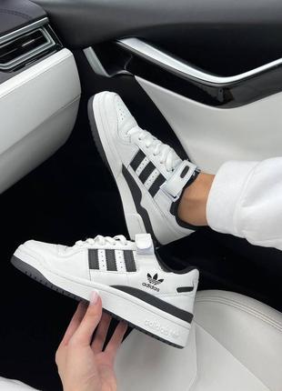 Кожаные женские кроссовки белые с черным forum white black new кроссовки кожа в стиле adidas