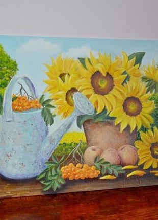 Картина маслом натюрморт лійка і соняшники4 фото
