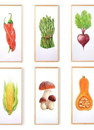 Набор картин на кухню овощи, 6 штук5 фото