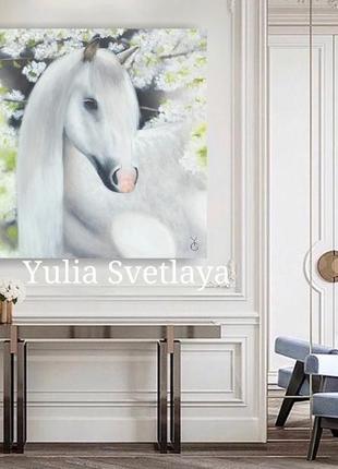 Картина маслом білий кінь 50*501 фото
