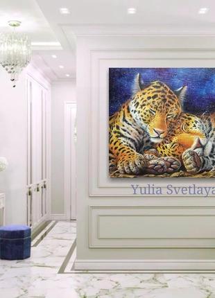 Картина олією сплячі ягуари 35*35 см5 фото