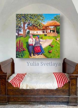 Картина украинская деревешка 50*50 см, масляная живопись8 фото