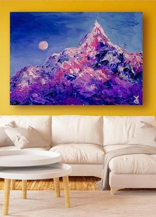 Гірський пейзаж з місяцем, картина гори олійний живопис6 фото
