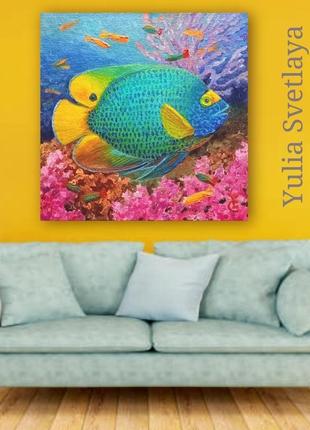 Картина тропическая рыба ангел желтомасочный 20*20 см3 фото