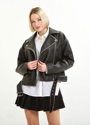 Женская косухая куртка оверсайз из кожузама1 фото