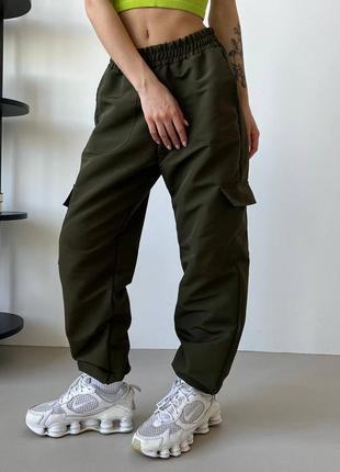 Женские брюки карго с карманами на резинке, спортивные штаны карго на весну1 фото
