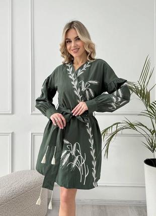 Женское вышитое платье на запах колоритное украинская вышиванка этано платье женское с вышивкой на большой день наложка после платья наложена платеж зеленая2 фото