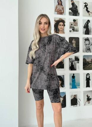 Костюм футболка велосипедки варенка черный серый синий зелёный коричневый хлопковый базовый спортивный повседневный домашний шорты бриджи туника